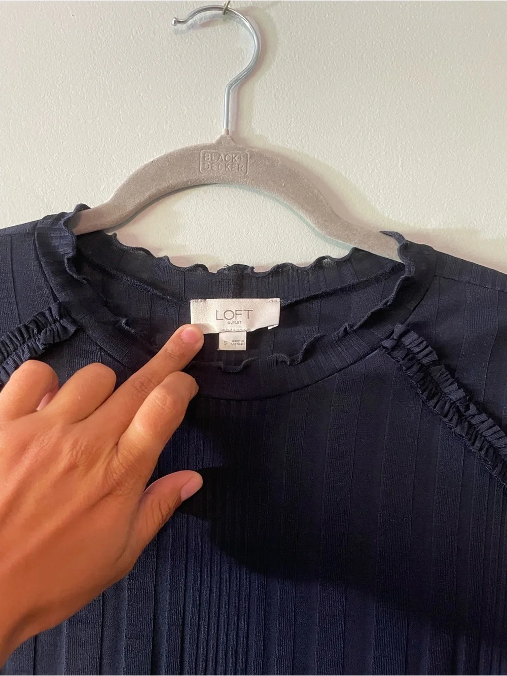 Loft Women's Navy Short-Sleeve Ribbed Top